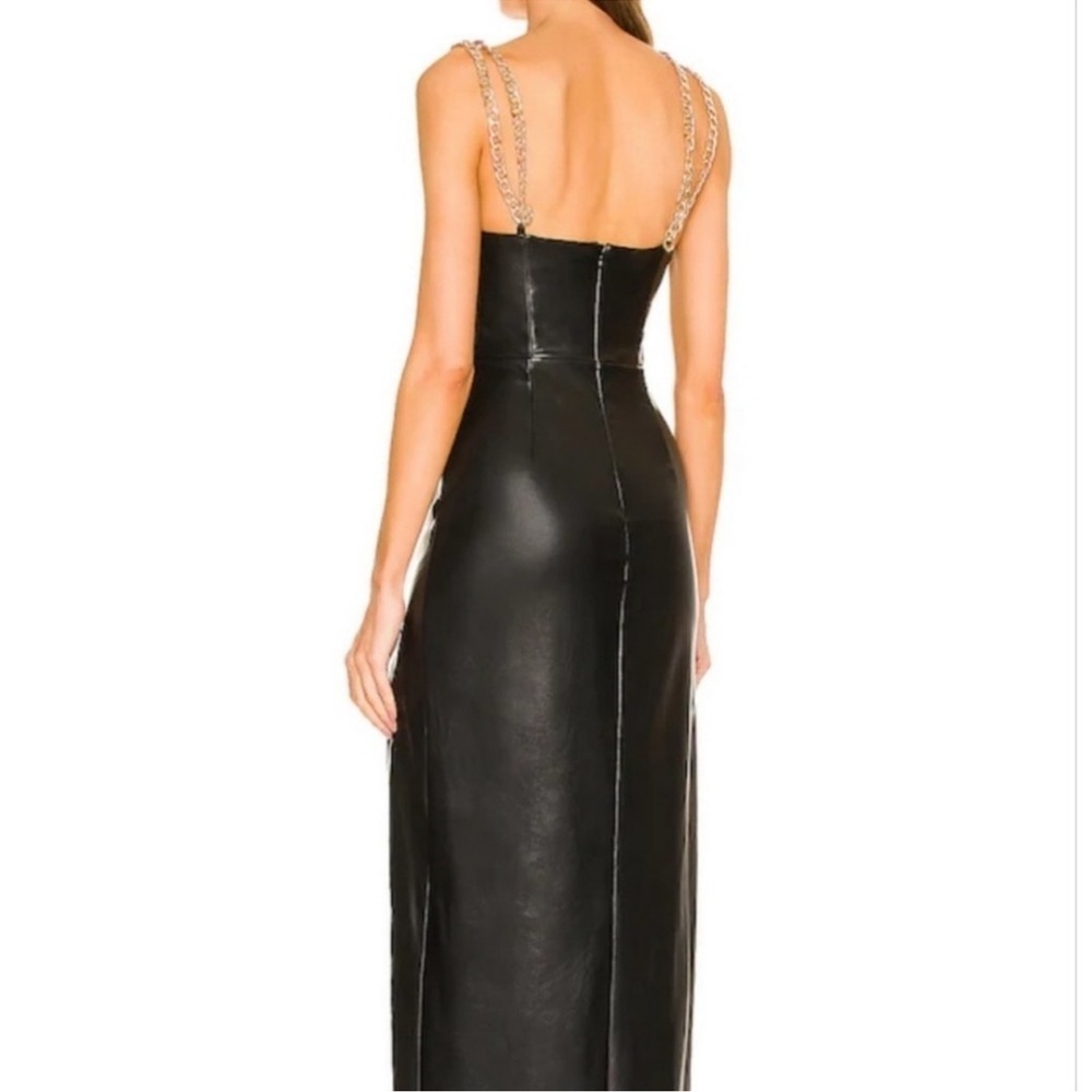 NWT Michael Costello X Revolve Black Faux Leather Maxi Dress Gold Chain Straps S - Picture 3 of 14